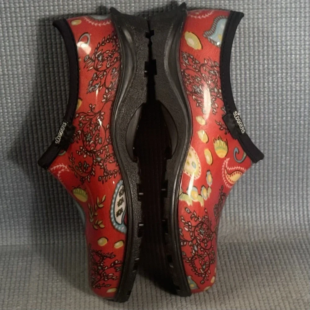 Sloggers Women's Paisley Red Waterproof Slip-On Garden Shoes Size 8 Whimsical